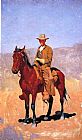 Race Canvas Paintings - Mounted Cowboy in Chaps with Race Horse